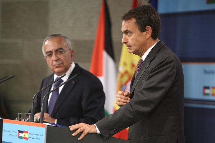 Zapatero y el primer ministro de la Autoridad Palestina 