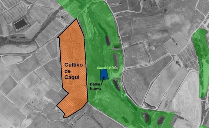 Mapa del área en el que se ha localizado la balsa ilegal, en el Arroyo de la Cañ