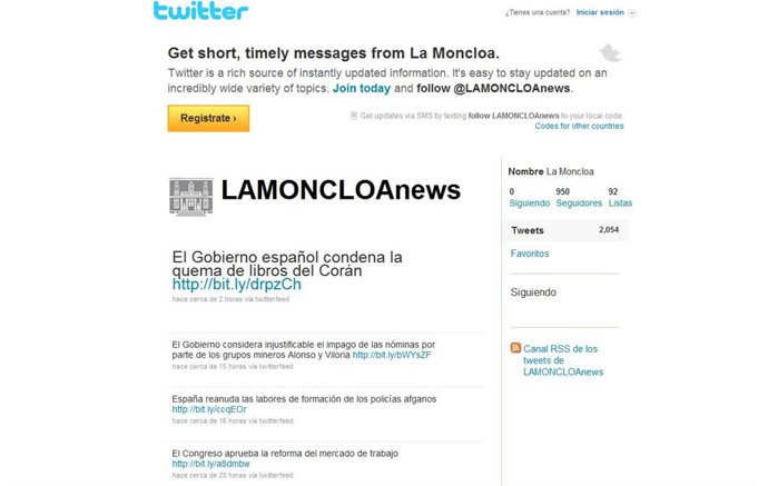 Perfil falso de la Moncloa en Twitter.