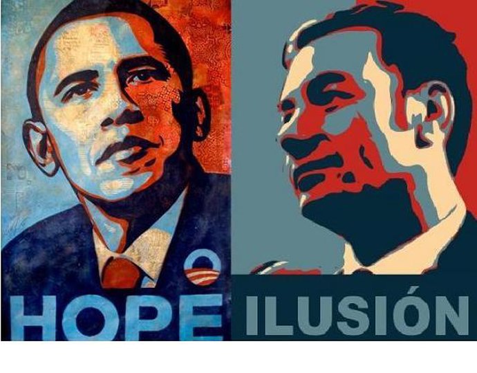 Cartel de Fairey junto al de Pablo Hernández