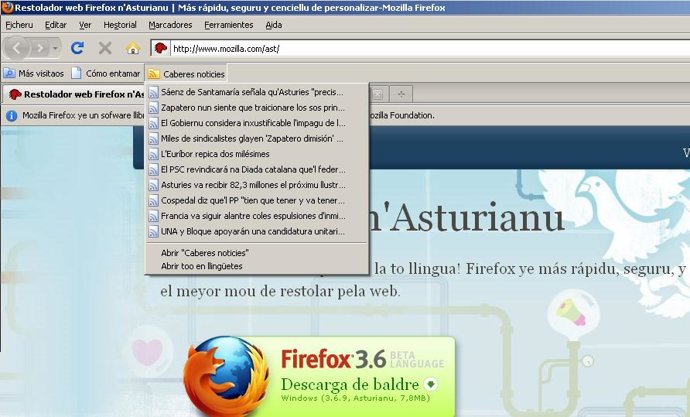 Captura del nuevu navegador na páxina de Mozilla.