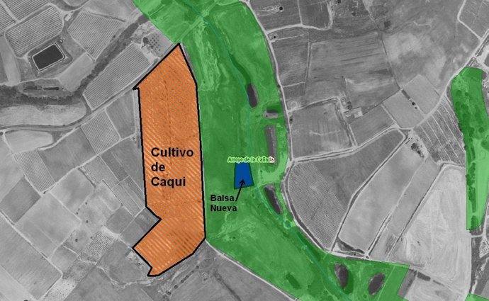 Mapa del área en el que se ha localizado la balsa ilegal, en el Arroyo de la Cañ