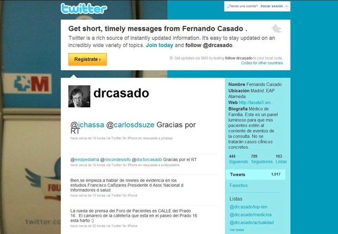 Twitter del Médico de Familia, Fernando Casado.