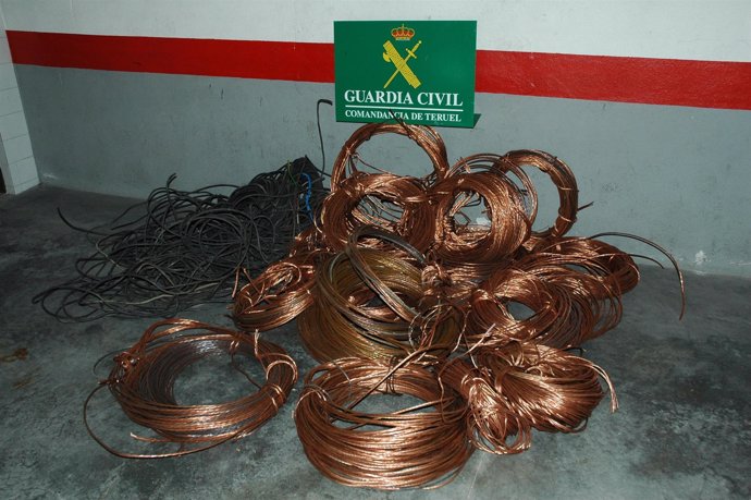 Cable de cobre incautado por la Guardia Civil