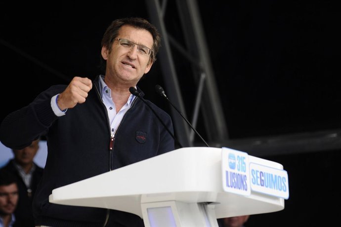 El presidente de la Xunta, Alberto Núñez Feijóo, en el mitin de Silleda