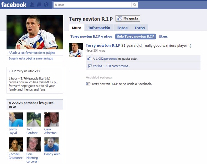Página en recuerdo de Terry Newton en Facebook