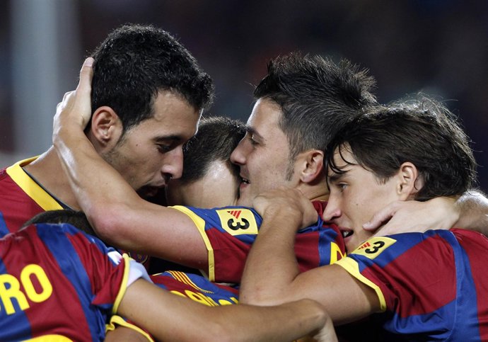 Villa celebra su gol al Sporting