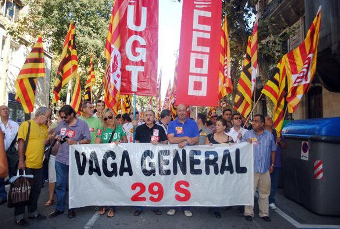 Manifestación sindical durante la Diada 