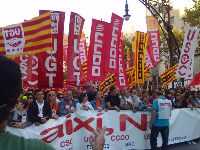 Cabeza de la manifestación en Barcelona