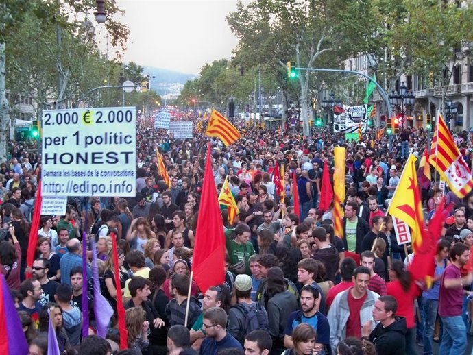 Vista del Passeig de Gràcia durante la manifestación en Barcelona