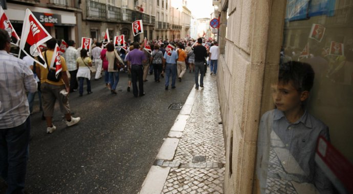 Manifestación del sindicato de Portugal CGTP 
