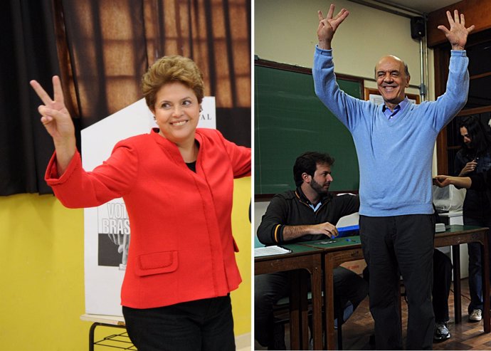 La candidata presidencial del PT, Dilma Rousseff, y el del PSDB, José Serra, en 