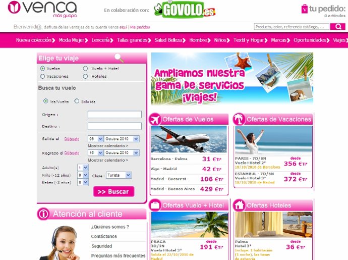 Portal de Venca con productos turísticos