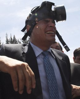 El presidente Rafael Correa, tras los disturbios con la policía