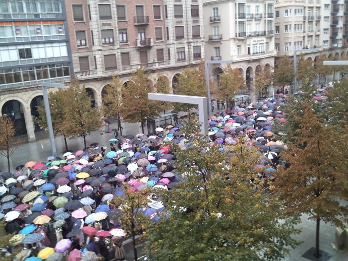 Participantes en la Ofrenda de Flores del Pilar 2010, bajo la lluvia