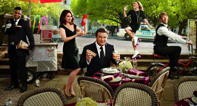 Alec Baldwin y el resto del elenco de Rockefeller Plaza 