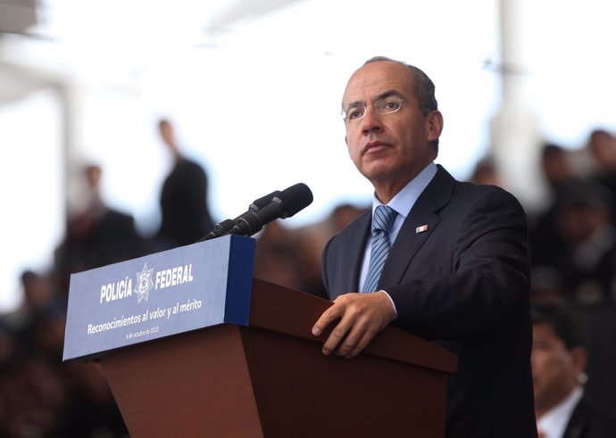 El presidente de México, Felipe Calderón, durante un acto con la Policía Naciona