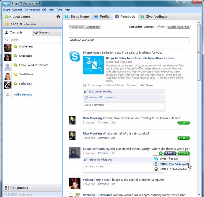 Skype con Facebook integrado