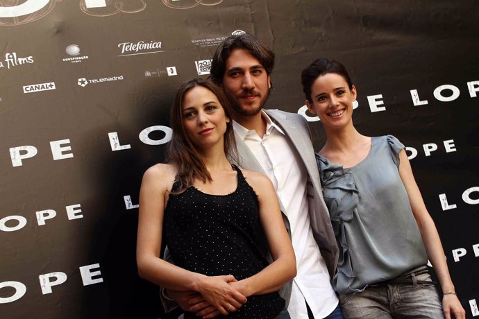 Leonor Watling, Alberto Ammann y Pilar López de Ayala en la presentación de 'Lop