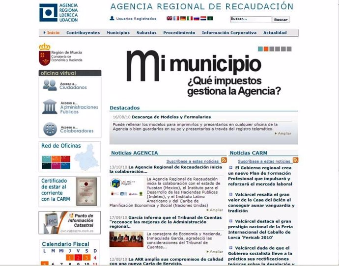 Web de la Agencia Regional de Recaudación