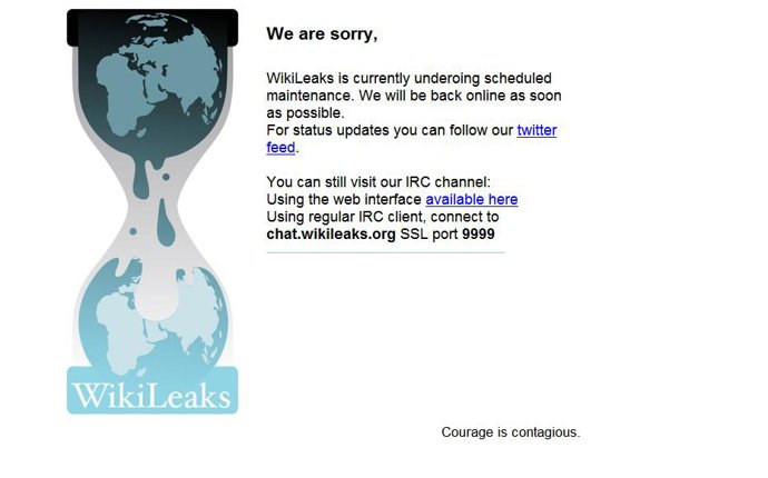 Mensaje en la web de Wikileaks.