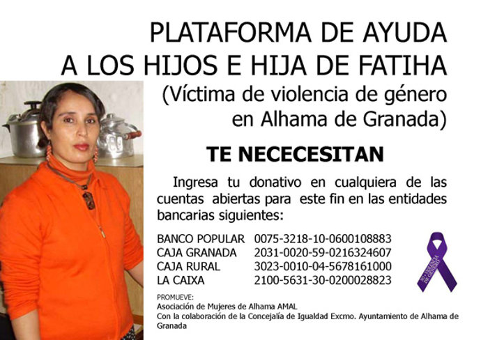 Cartel de ayuda para los hijos de la víctima de violencia de género en Alhama de
