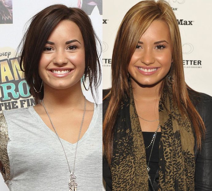 Montaje de Demi Lovato, de rubia a morena 
