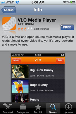 La aplicación de VCL para iPhone