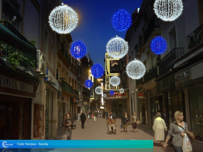 Recreación virtual de la calle Sierpes con alumbrado navideño