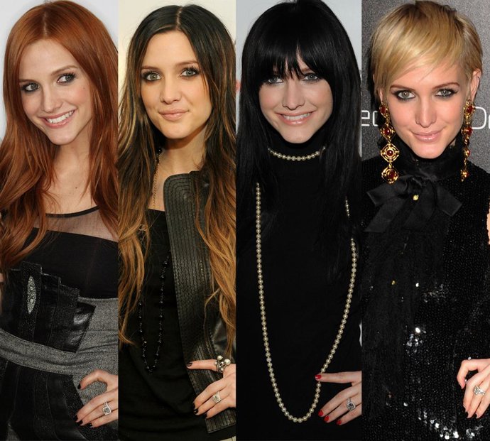 Montaje de Ashlee Simpson con sus cambios de pelo 