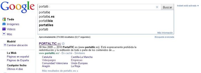 Google instant por captura web