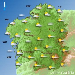 Mapa meteorológico para el sábado