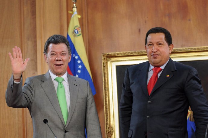 Juan Manuel Santos y Hugo Chávez