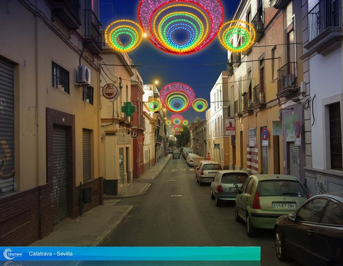 Recreación virtual del alumbrado navideño en la calle Calatrava