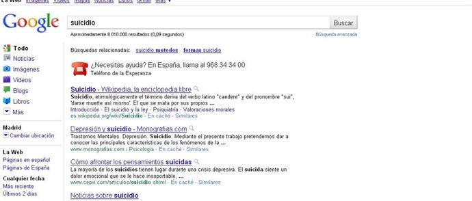 suicidio en google