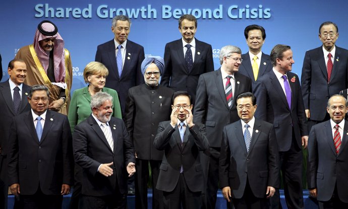 presidente de Corea del Sur, Lee Myung Bak, en la cumbre del G-20