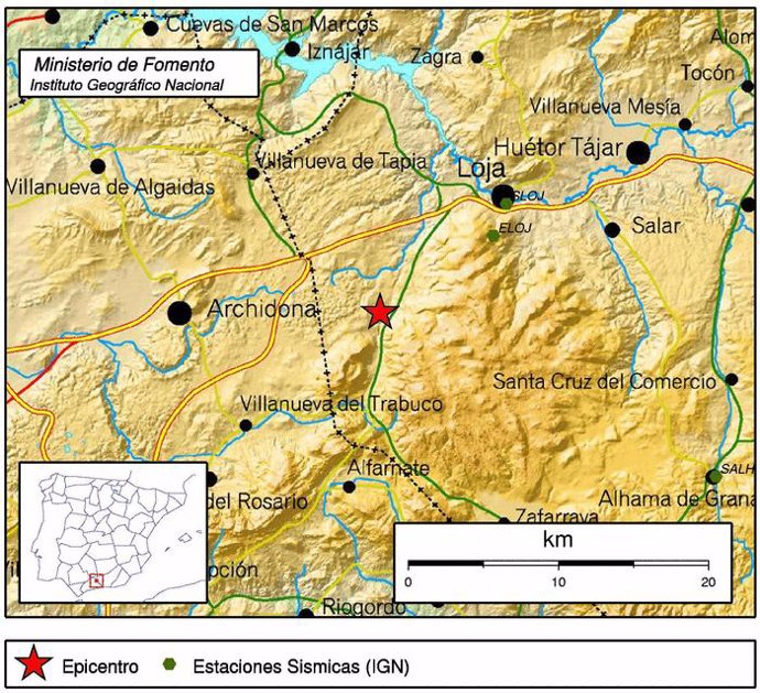 Epicentro del último terremoto en Granada