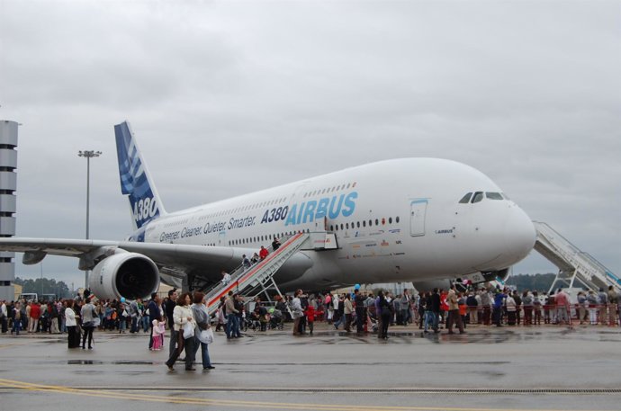 El A-380 en las instalacines de Airbus en Sevilla.
