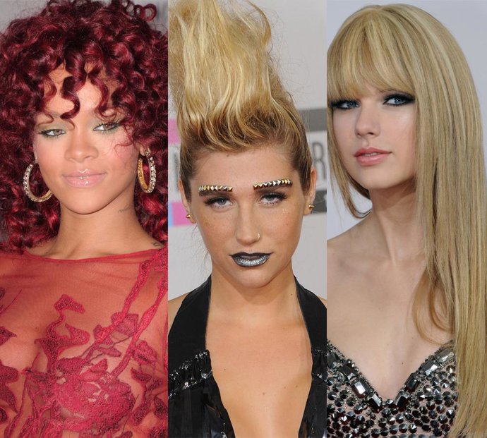 Montaje de Rihanna, Kesha y Taylor Swift en los premios American Music 