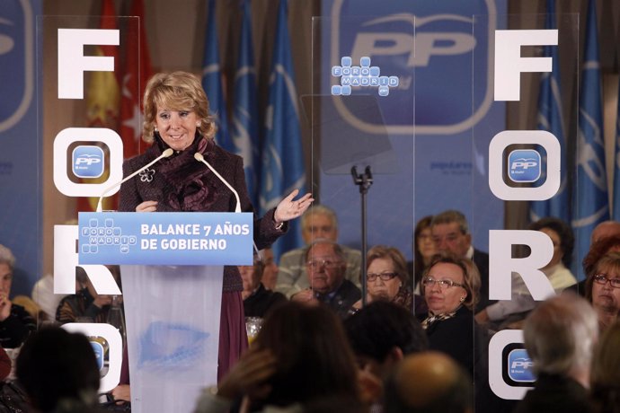 Aguirre durante su intervención en el Foro del PP de Madrid