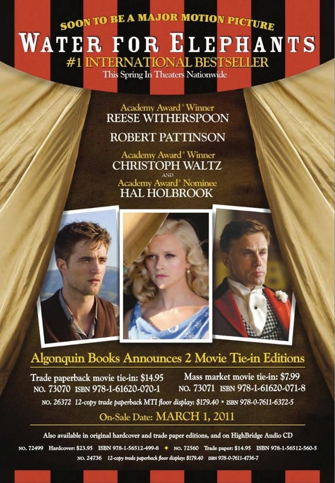 Cartel de Water for Elephants