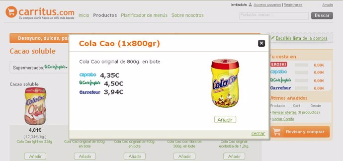 Compara los precios de la lista de la compra en diferentes supermercados con Car