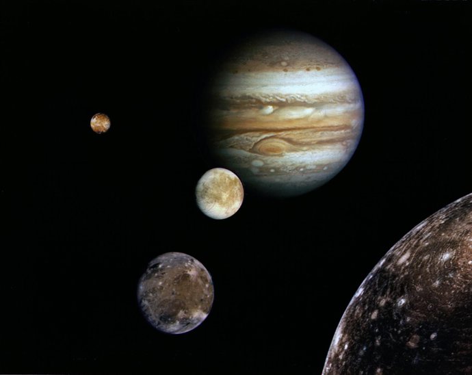 Jupiter and its four planet-size moons, called the Galilean satellites, were pho