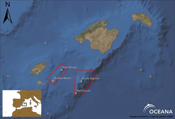 Mapa de las montañas sumergidas de Baleares 