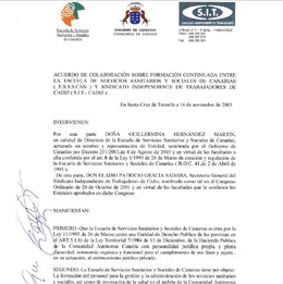 Primera página del acuerdo entre Essscan y Sitca, de noviembre de 2003