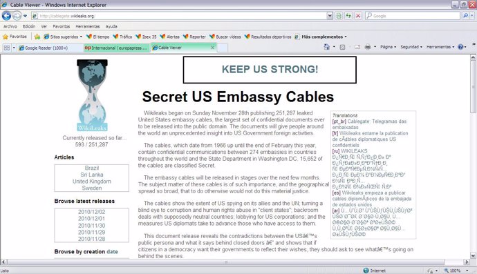 Captura de la web de Wikileaks