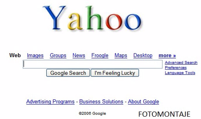 Montaje de Yahoo con el logo de Google