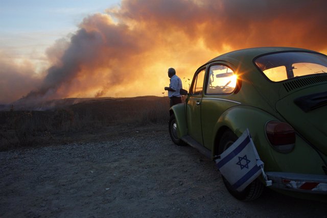 Fuego en un incendio forestal en Israel