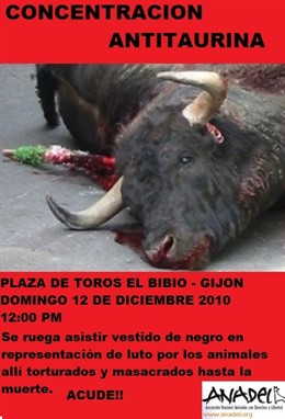 Cartel de la concentración antitaurina convocada por Anadel