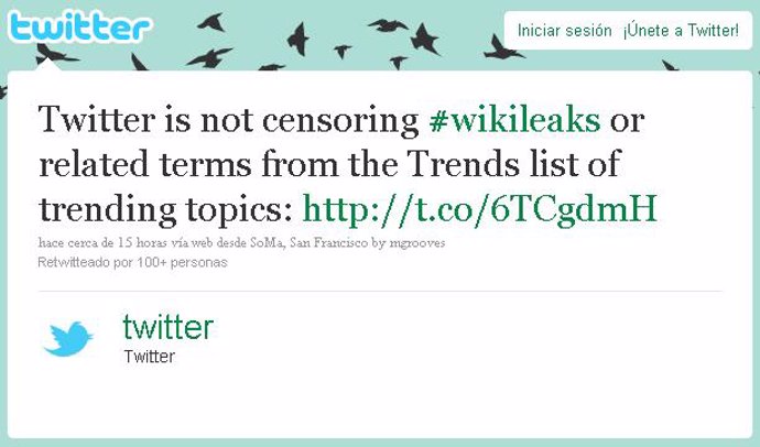 comunicado de twitter sobre Wikileaks